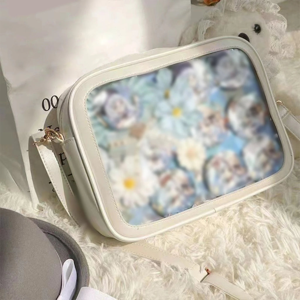 Women Transparent Square Ita Bag W/ Pin Display JK Shoulder Bag Cartoon Handbag