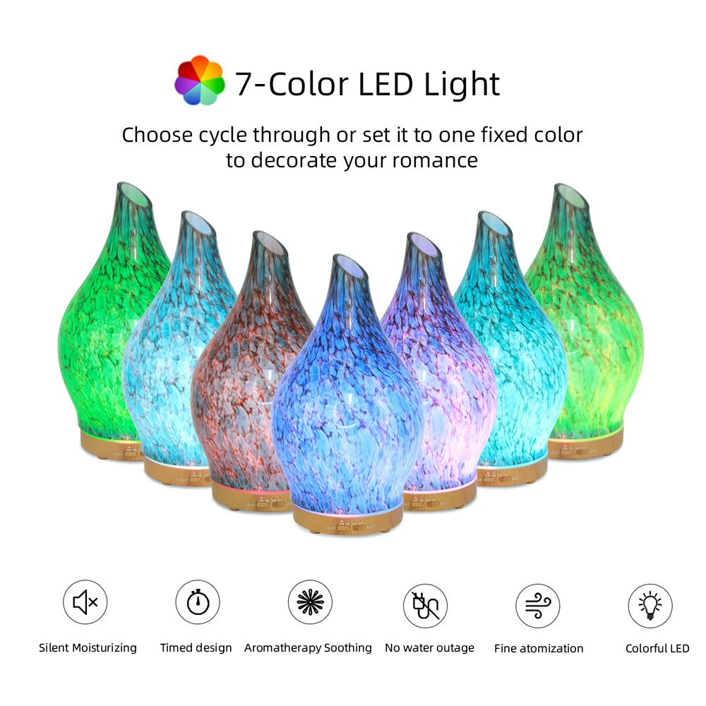 200ml Aromatherapy Diffuser with 3 Oils - 7-Color Gradient Light, Auto Timer, Ultra-Silent, Home Safe