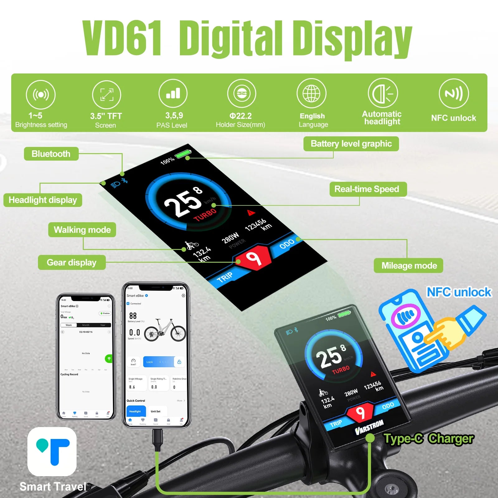 Bluetooth Electric Bike Computer Male Bicycle Speedometer