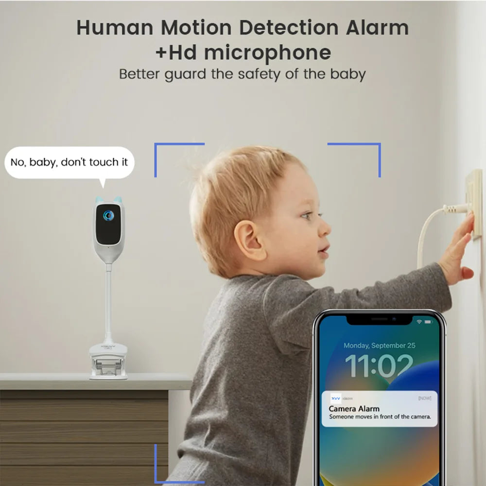 XIAOVV 3MP 2K 2.4GHz WiFi Indoor Home Security Mini IP Camera Smart CCTV Pet Camera Baby Video Monitor 24/7 Surveillance Camera