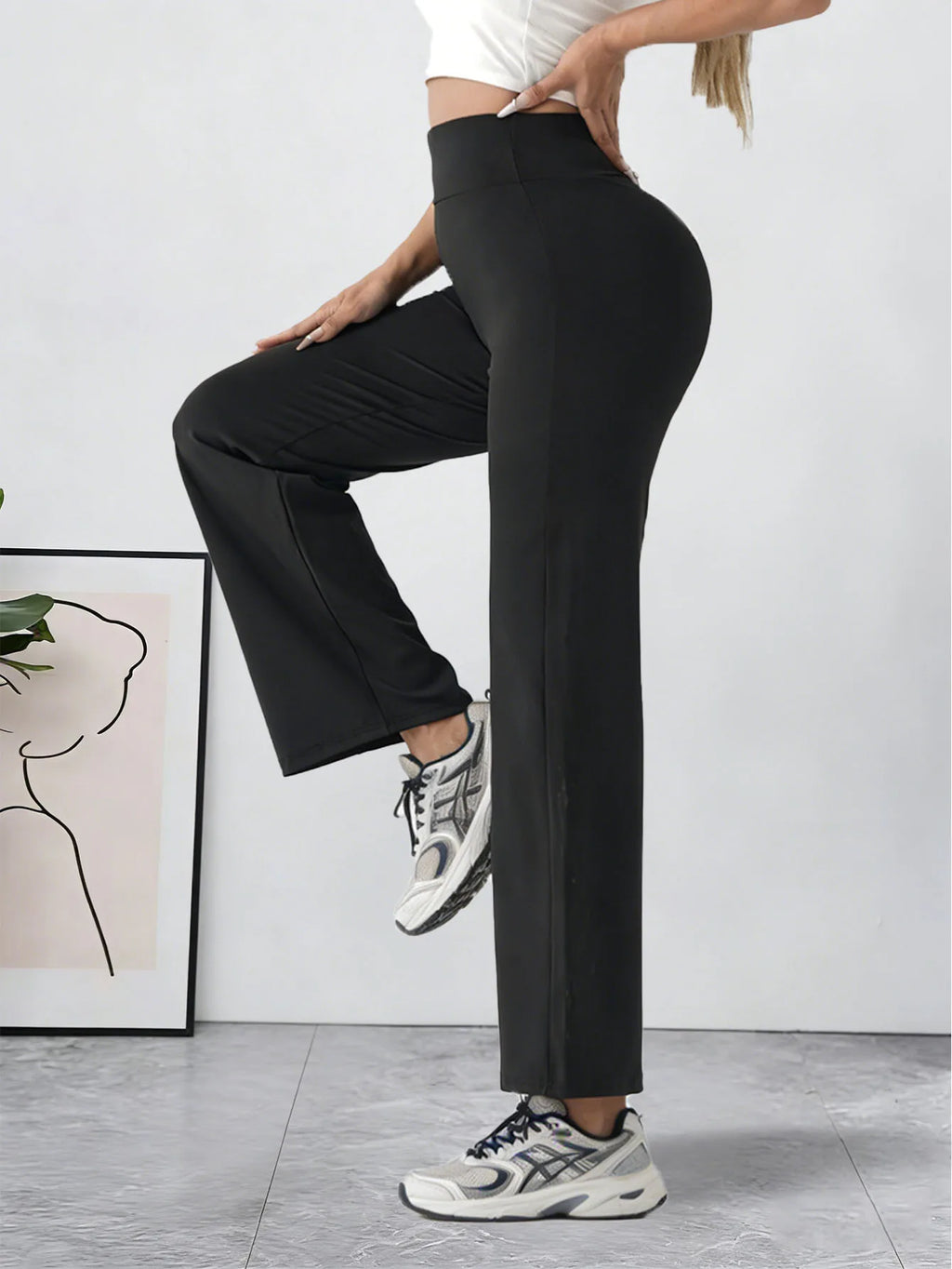 Women's Straight Leg Bottoms High-waisted Yoga Pants GYM Leggings Naked Feel Pilates Running Sports Trousers