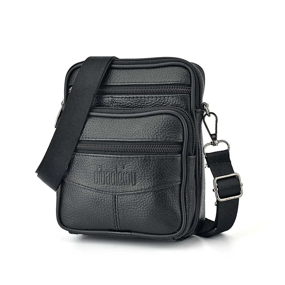 Men's Genuine Leather Crossbody Bag High Quality Zipper Pocket Retro Business Messenger Bag for Men