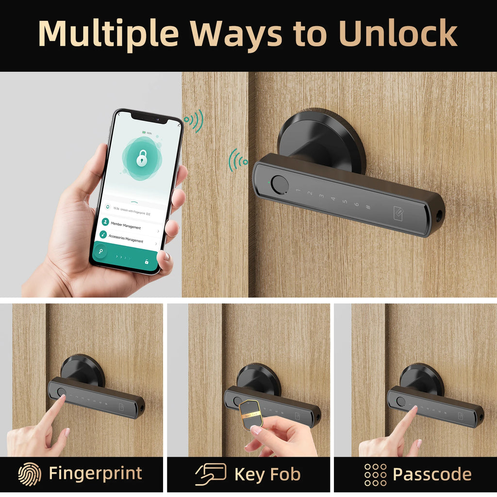 Viladepot Handle Shaped Smart Lock Fingerprint Door Lock App Control Passcode Unlock Electronic Touchscreen Keypad Indoor