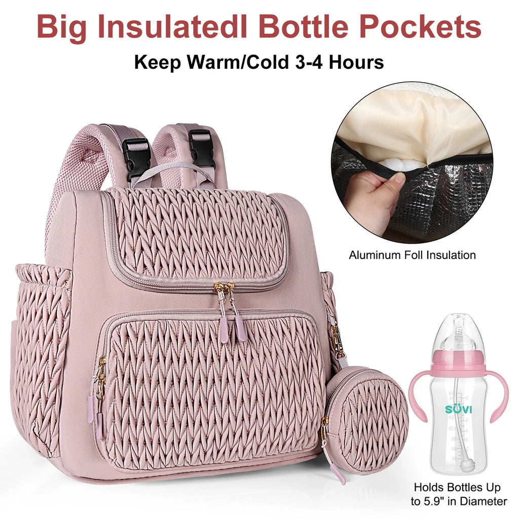 Pink Insulated Youngsters Diaper Backpack with Tassel Detail - Insulated Diaper Backpack - Lightweight, Large Capacity, 3-4 Hour