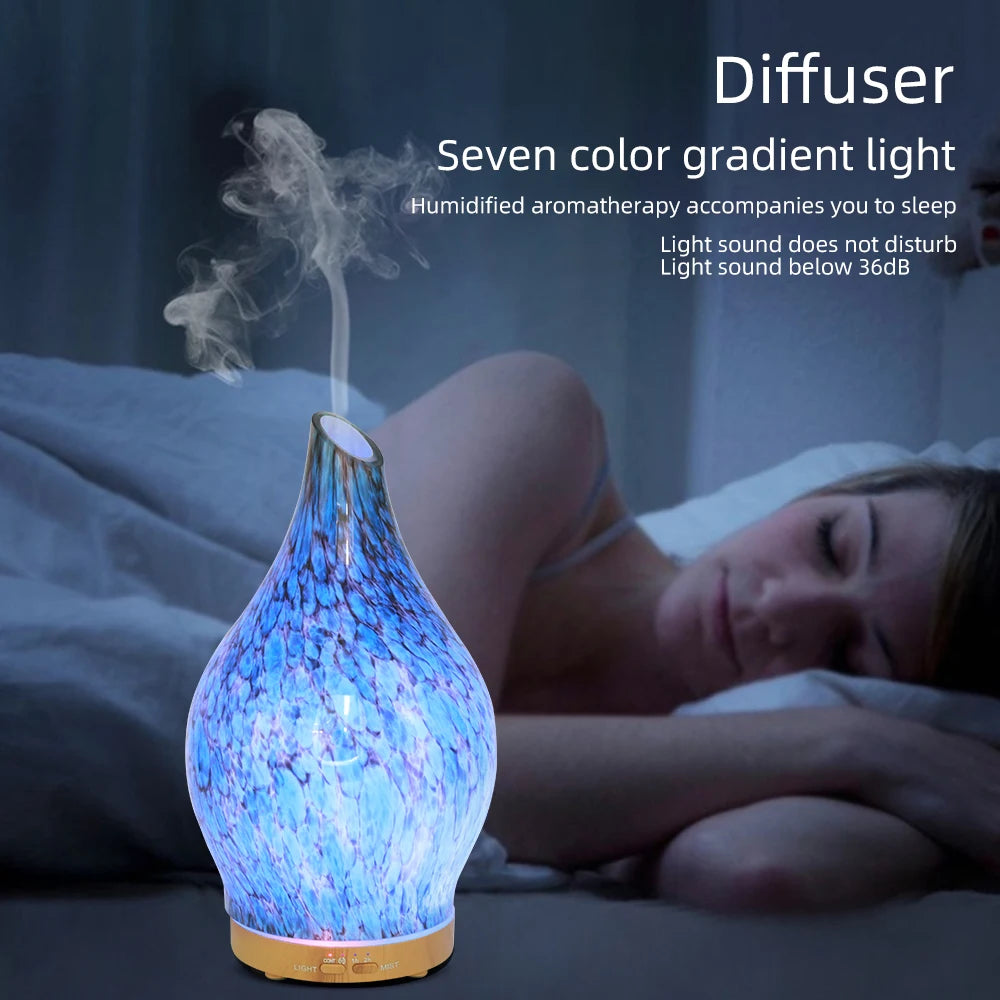 200ml Aromatherapy Diffuser with 3 Oils - 7-Color Gradient Light, Auto Timer, Ultra-Silent, Home Safe