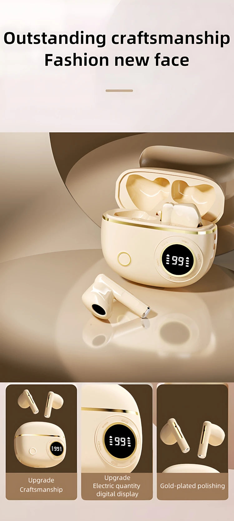 TWS Wireless Bluetooth Headset LED Dislpaly Binaural Waterproof Noise Reduction Earphone Sports Stereo Noise Canceling Headphone