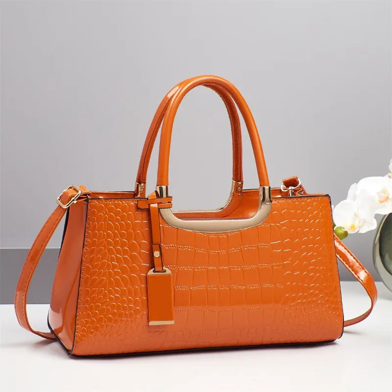 2025 New Patent Leather Casual Tote Bag Large Capacity Boston Handbags Commuting Handbag Shiny Leather Shoulder Crossbody Bag
