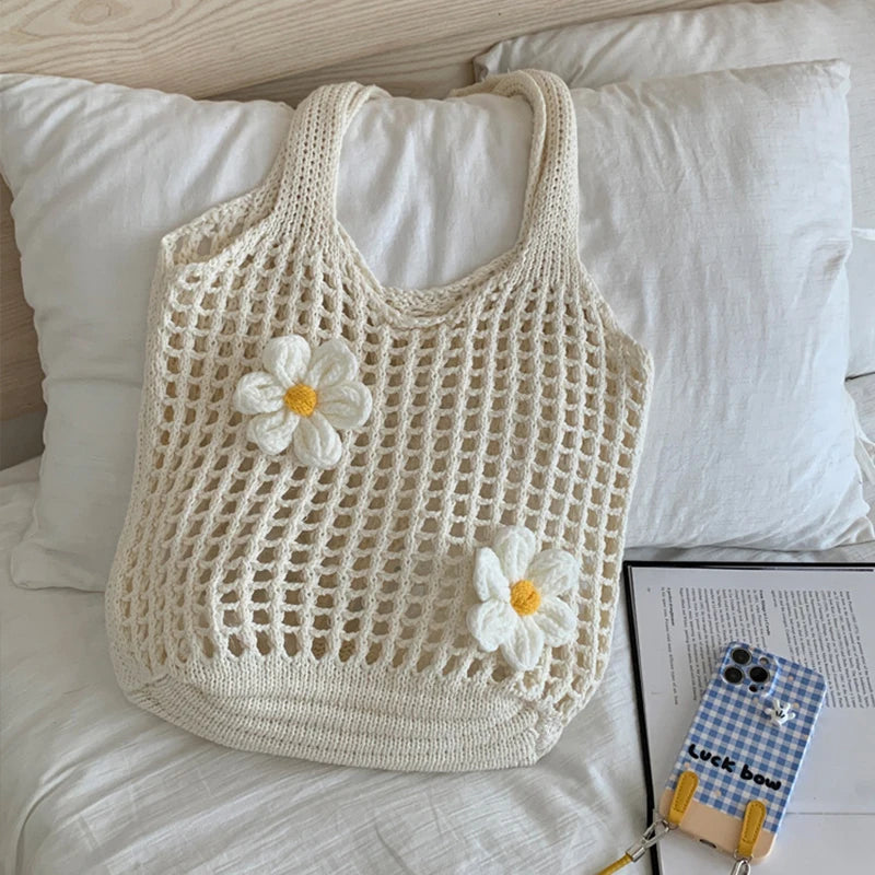 Women’s knitted single-shoulder bag, large capacity, summer beach bag,lightweight casual handbag,fashionable single-shoulder bag