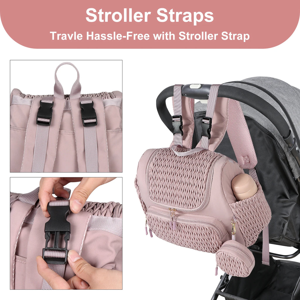 Pink Insulated Youngsters Diaper Backpack with Tassel Detail - Insulated Diaper Backpack - Lightweight, Large Capacity, 3-4 Hour