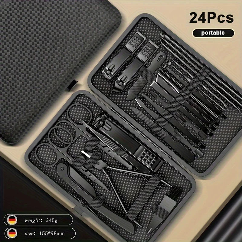8/12/15/20/24Pcs Stainless Steel Manicure Pedicure Set Nail Clippers Ear Spoon Cutters Scissors Household Beauty Grooming Tools