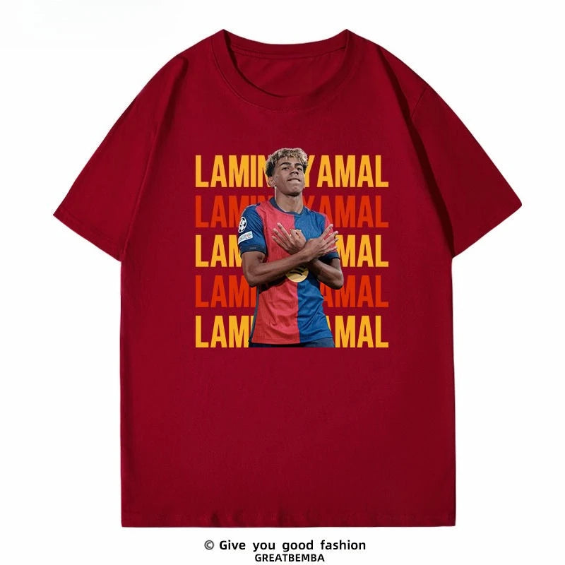 Men's T-shirt pure cotton football Barcelona Yamal short-sleeved T-shirt Harajuku y2k casual O-collar short-sleeved unisex