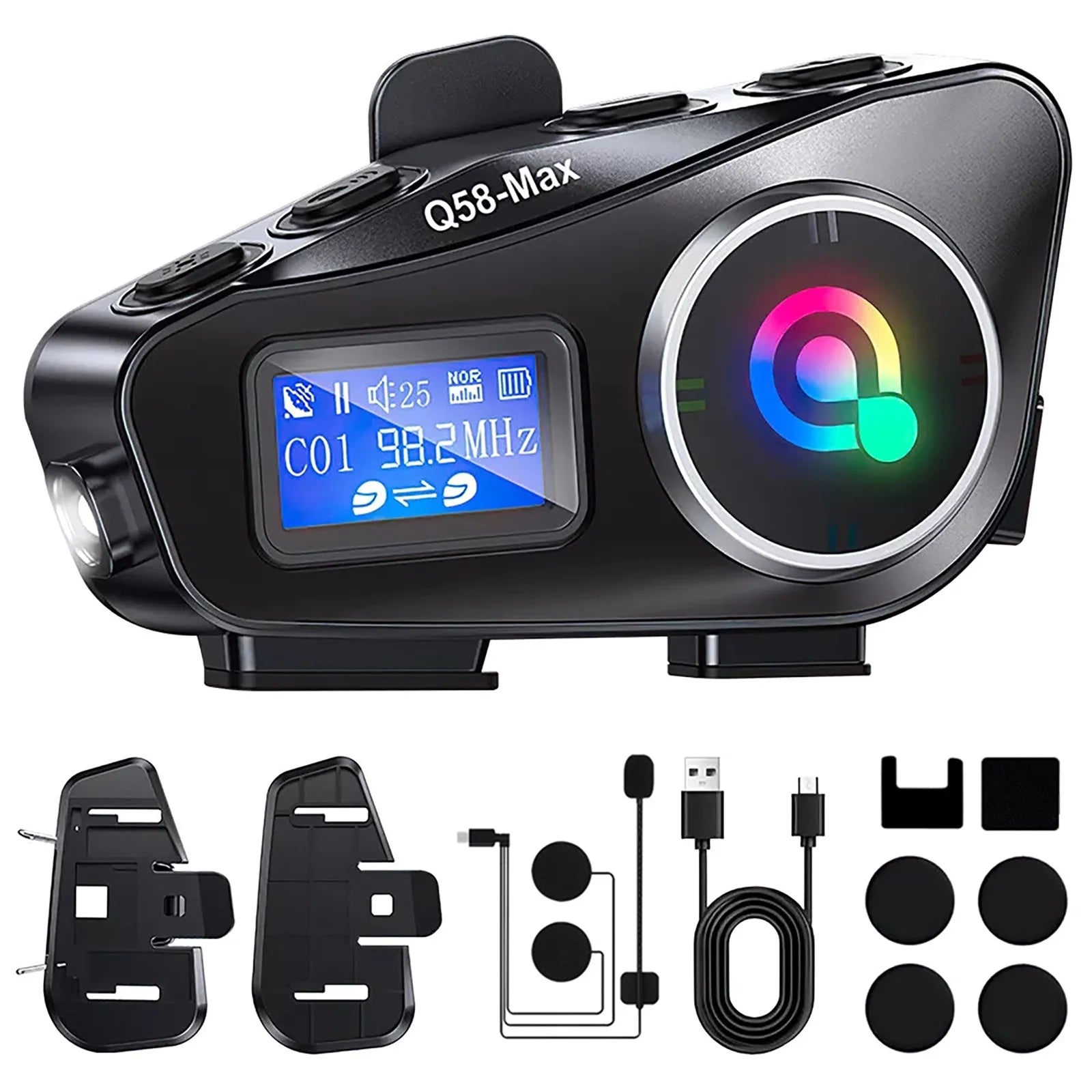 Motorcycle Helmet Bluetooth Headset Intercom LED Lighting Waterproof Stereo FM Radio