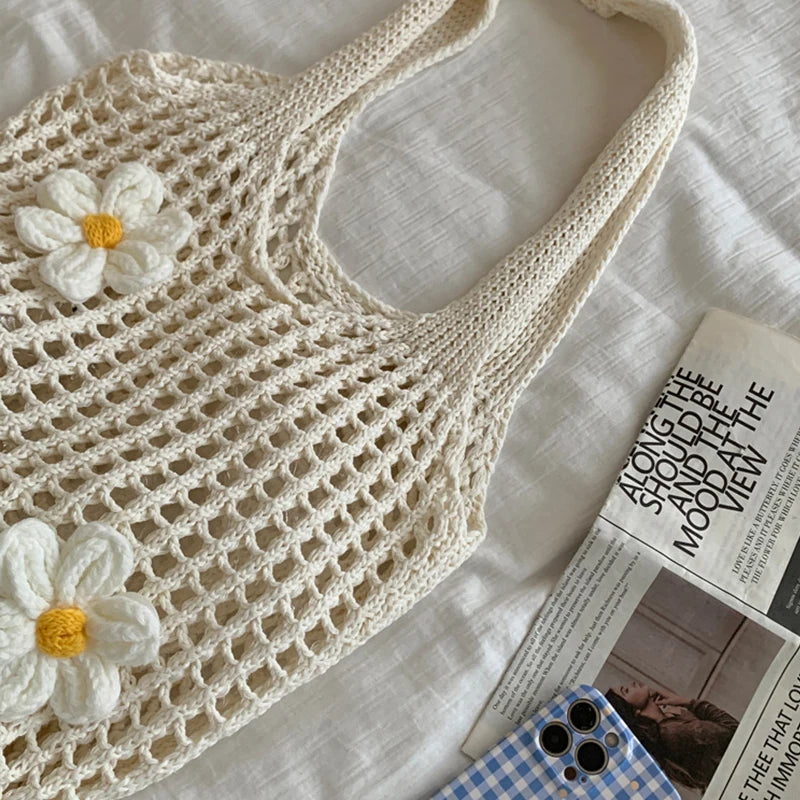 Women’s knitted single-shoulder bag, large capacity, summer beach bag,lightweight casual handbag,fashionable single-shoulder bag