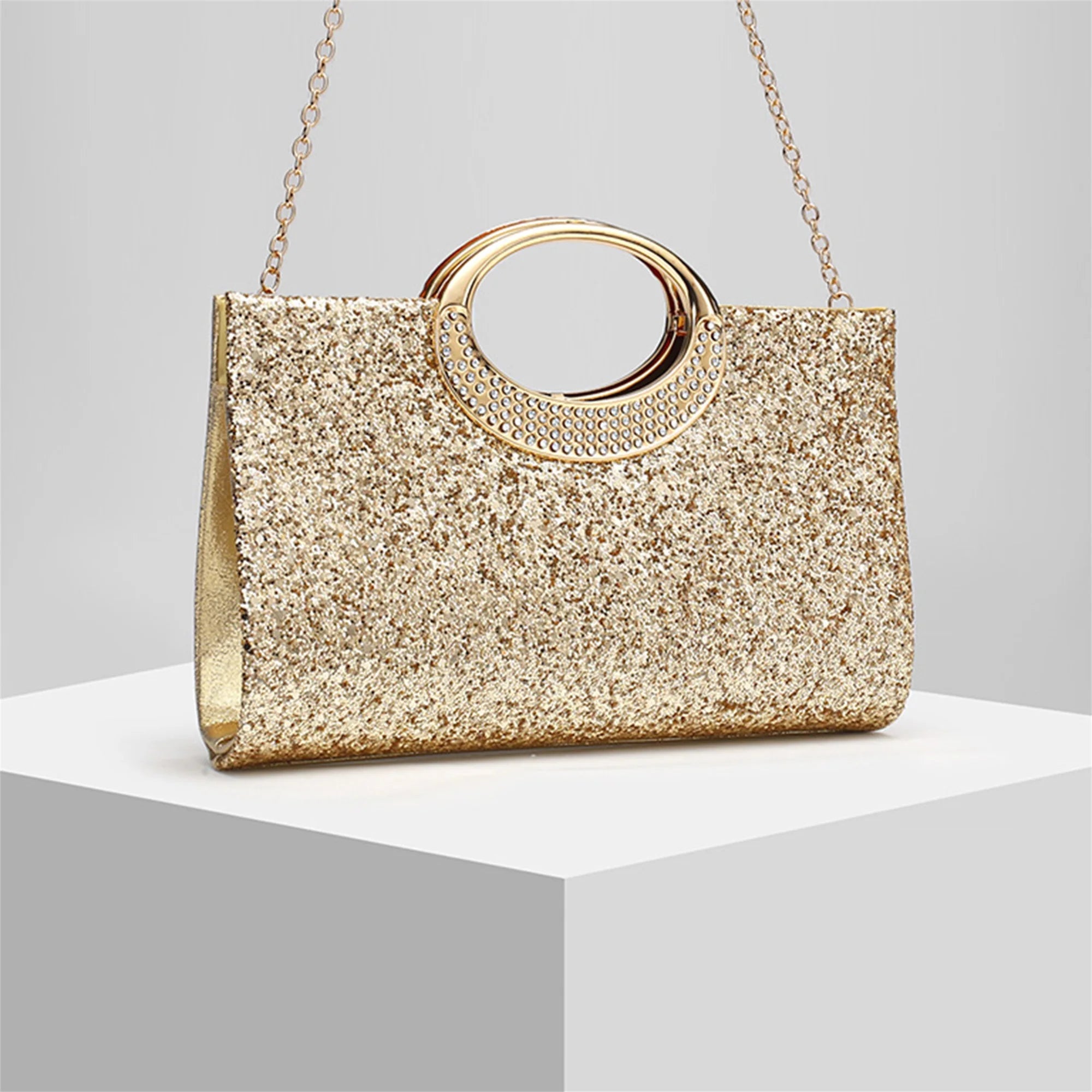 Elegant Rhinestone Embellished Clutch Purse with Detachable Chain Strap for Women s Evening Party Outfits