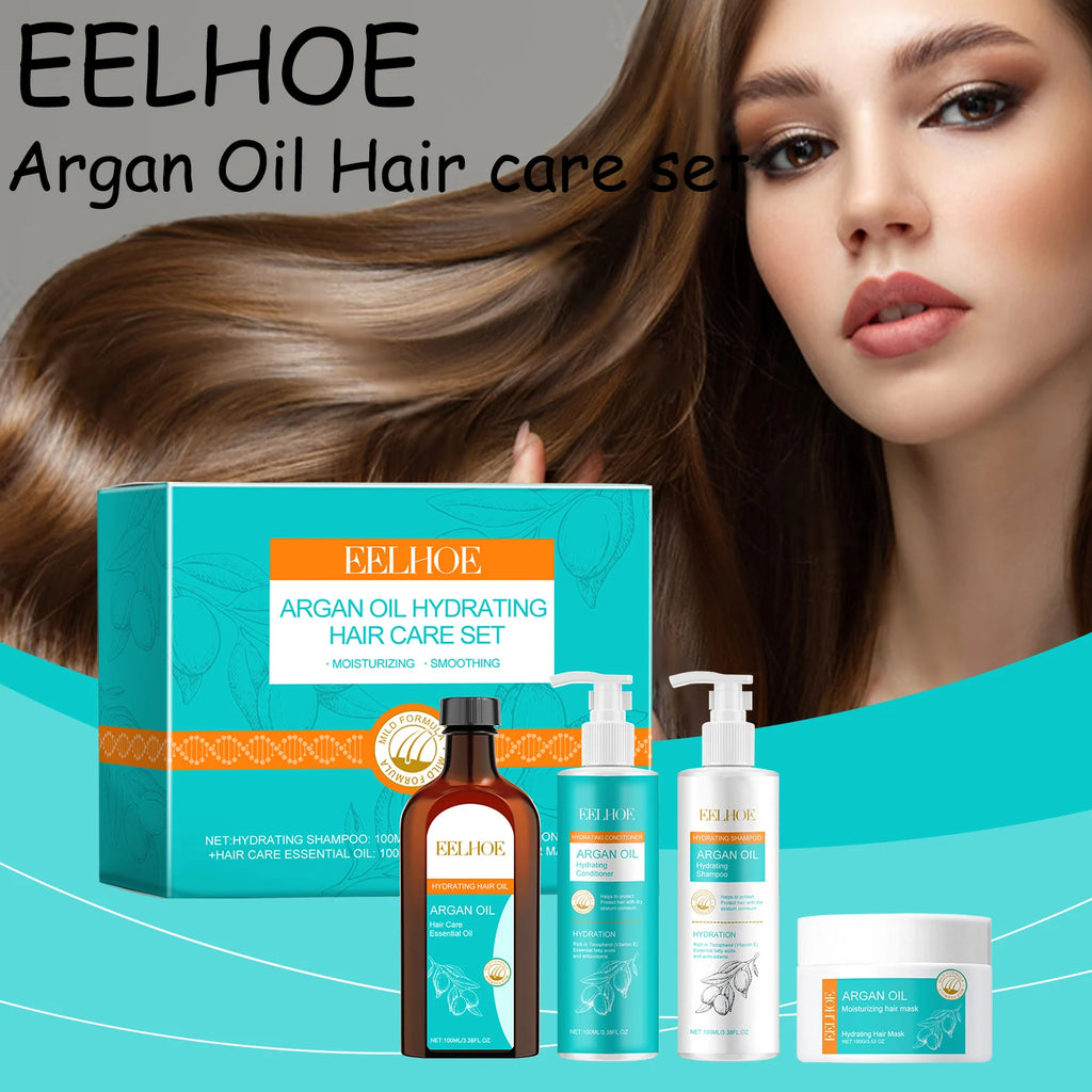EELHOE Argan Oil Hair Care Set Moisturizing Repair Damaged Hair Reduce Split Ends Strengthen Hair Scalp Smoothing Hair Care Set