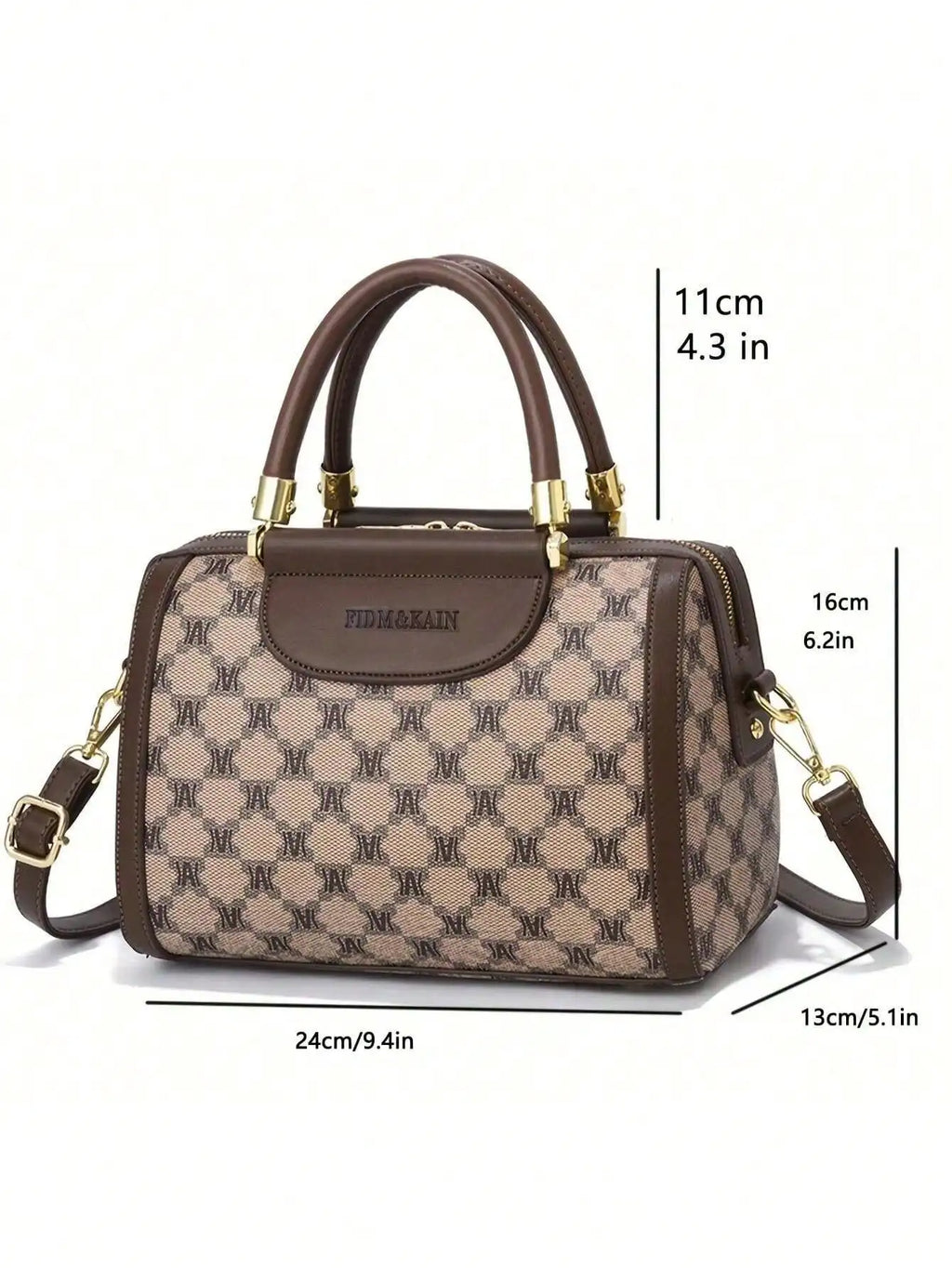 3-Piece Women's Monogram Print Handbag Set with Top Handle and Crossbody Strap