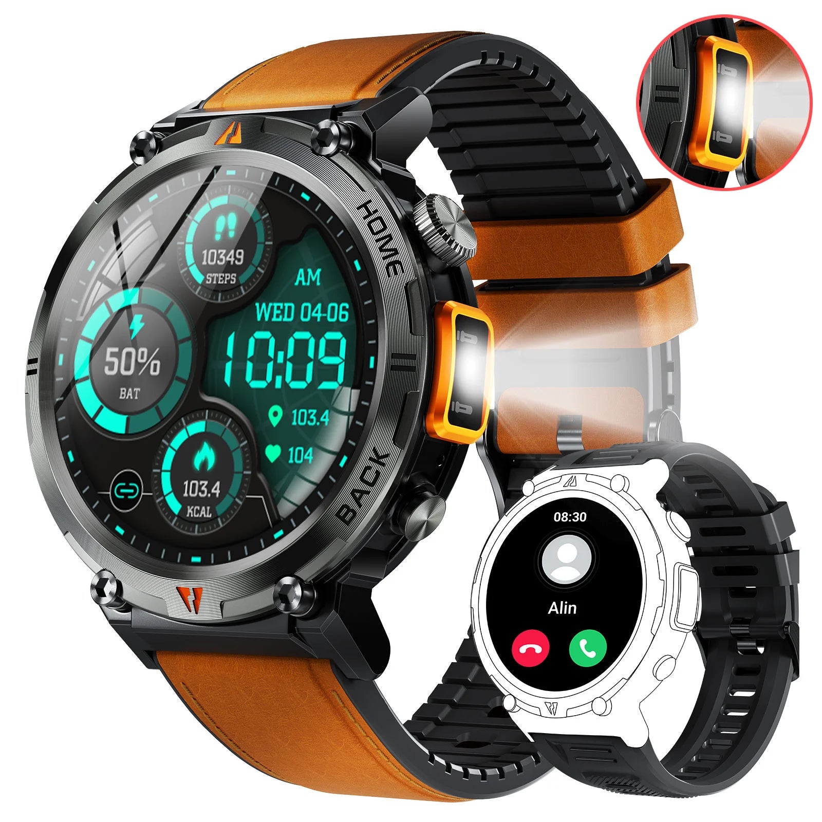 smartwatch for men Full Touch Screen with Flashlight