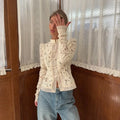 Elegant Embroidery Puff Sleeve White Shirts Summer Sexy Hollow Out Lace Blouse Casual Sand Collar Top 2025 Vintage Shirts